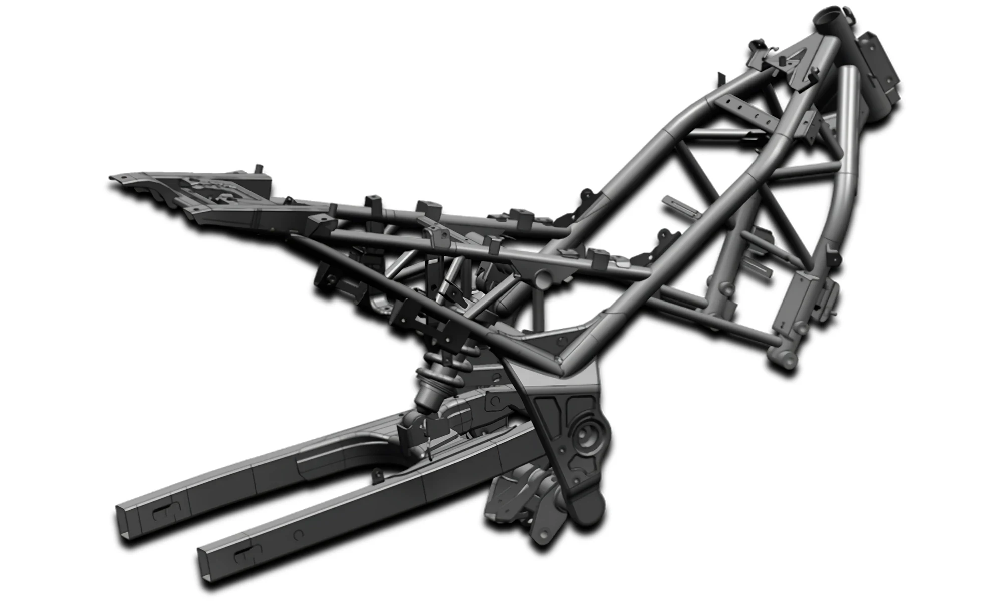 軽量かつ高剛性のペリメーターフレームを採用し、強度、ハンドリング精度を向上。シャーシにしっかりと固定されたA型リアスイングアームは、全体の剛性とリアエンドの安定性をさらに高め、より自信に満ちた、快適なライディングを実現。